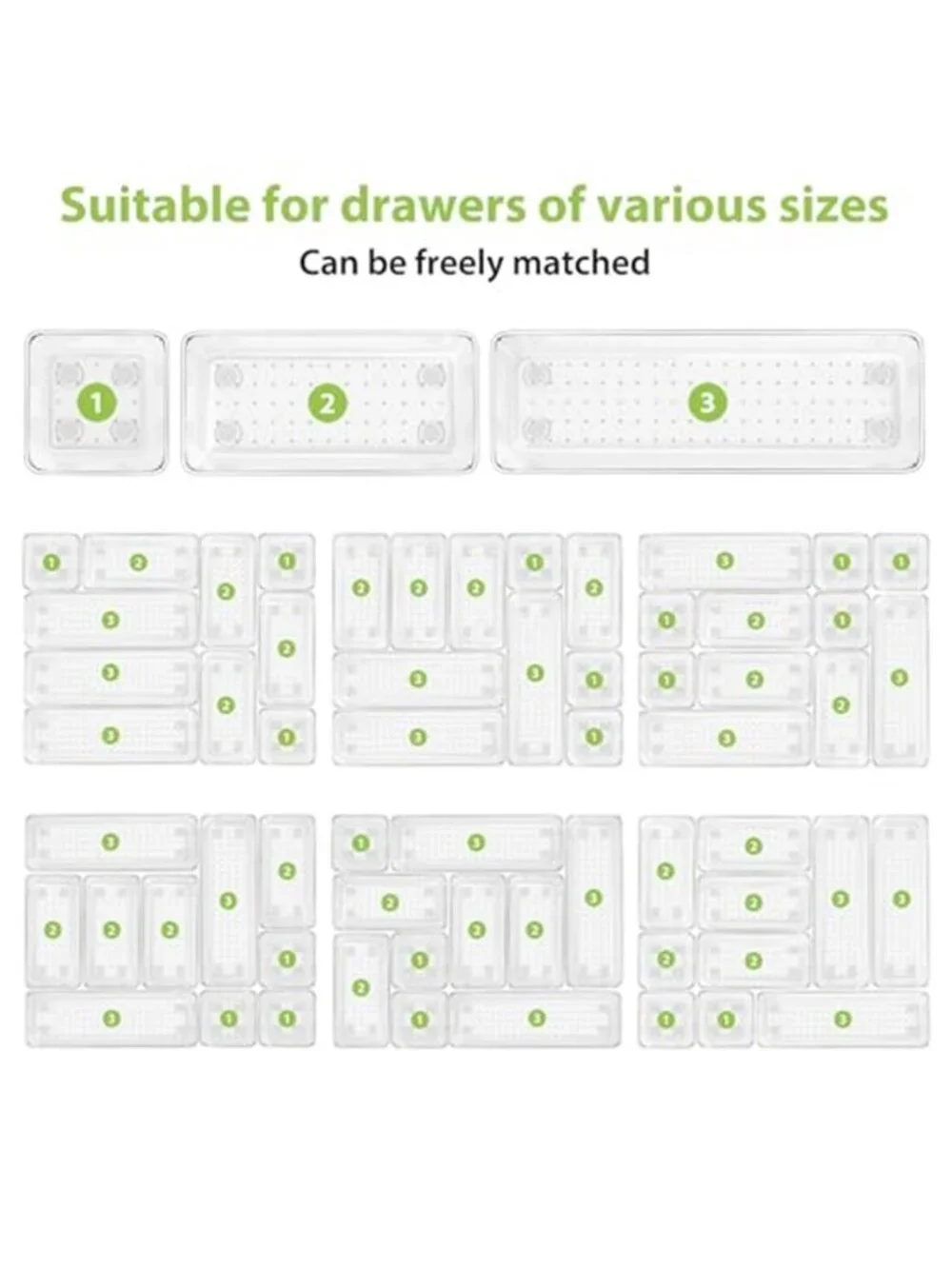 Clear Drawer Organizer Set Plastic Storage Trays Kitchen Desk Makeup Dividers